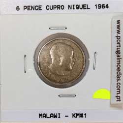 Malawi 6 Pence 1964 Cupro níquel, (MBC), World Coins Malawi KM 1