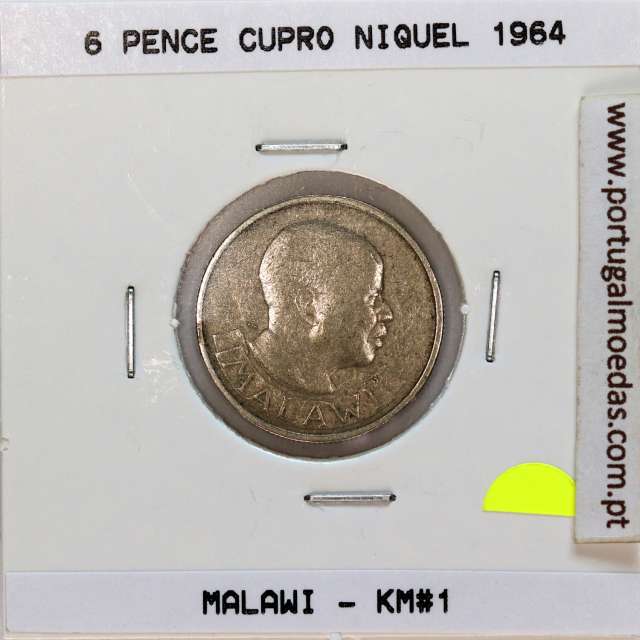 Malawi 6 Pence 1964 Cupro níquel, (MBC), World Coins Malawi KM 1
