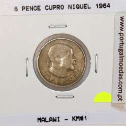 Malawi 6 Pence 1964 Cupro níquel, (MBC), World Coins Malawi KM 1