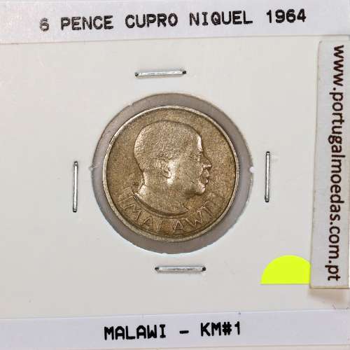 Malawi 6 Pence 1964 Cupro níquel, (MBC), World Coins Malawi KM 1
