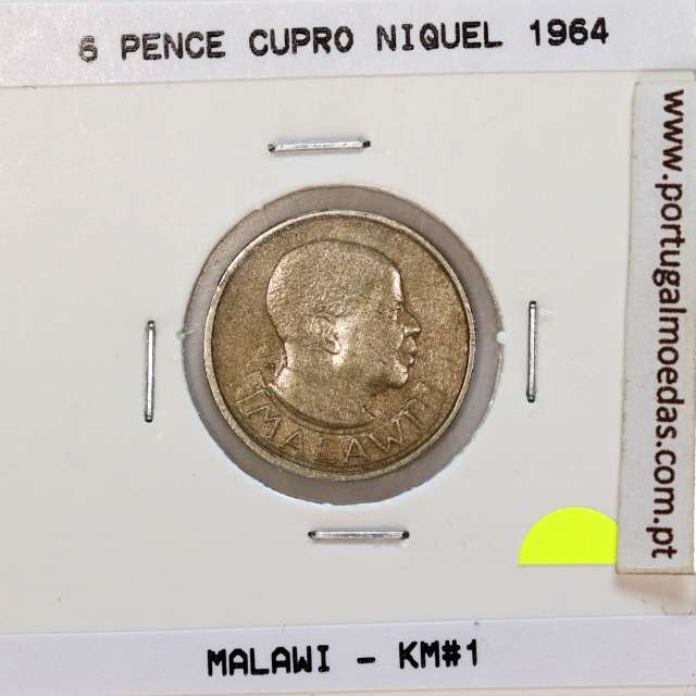 Malawi 6 Pence 1964 Cupro níquel, (MBC), World Coins Malawi KM 1
