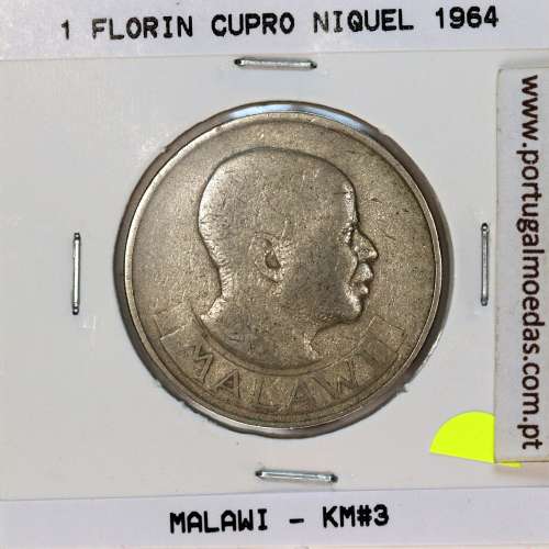 Malawi Florin 1964 Cupro níquel, (VF), World Coins Malawi KM 3