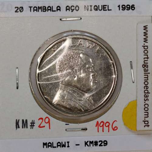 Malawi 20 Tambala 1996 Aço Níquel, (UNC), World Coins Malawi KM 29