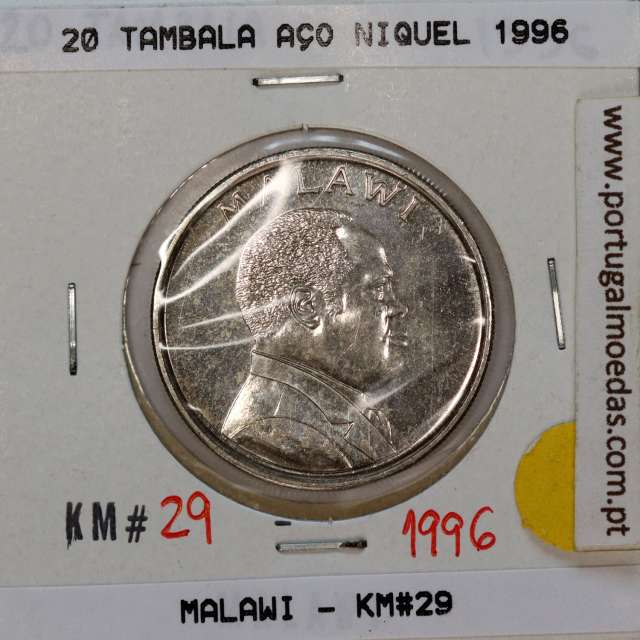 Malawi 20 Tambala 1996 Aço Níquel, (Sob), World Coins Malawi KM 29