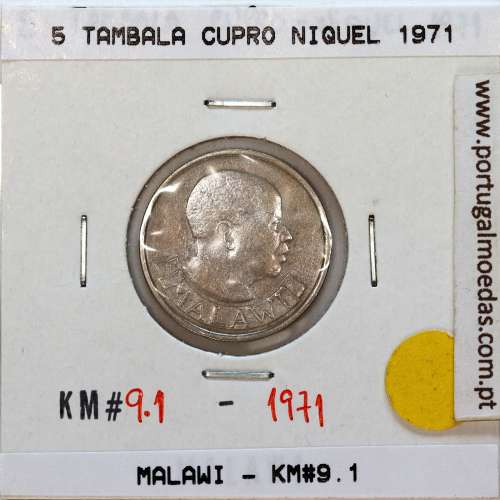 Malawi 5 Tambala 1971 Cupro Níquel, (MBC), World Coins Malawi KM 9