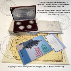 Complete set of 4 coins from the 2nd Series of Portuguese Discoveries in Silver PROOF year 1989 -1990, Portugal KM PS9