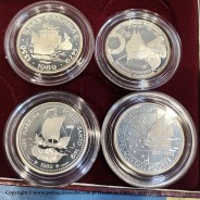 Complete set of 4 coins from the 2nd Series of Portuguese Discoveries in Silver PROOF year 1989 -1990, Portugal KM PS9