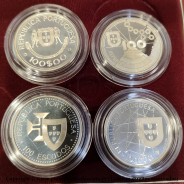 4 silver Proof coins of 100 escudos 1989 -1990, II Series Portugueses Discoveries, World Coins PortugalKM PS9