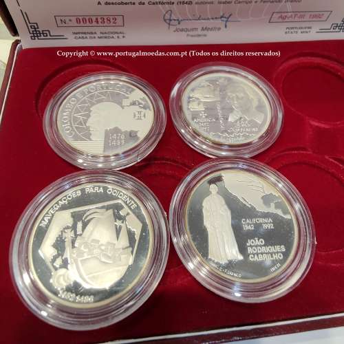 3nd Portuguese Discoveries Series, 4 coins of Silver PROOF 1991 of "The Discovery of America", World Coins Portugal KM PS14