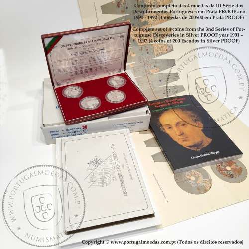 3nd Portuguese Discoveries Series, 4 coins of Silver PROOF 1991 of "The Discovery of America", World Coins Portugal KM PS14