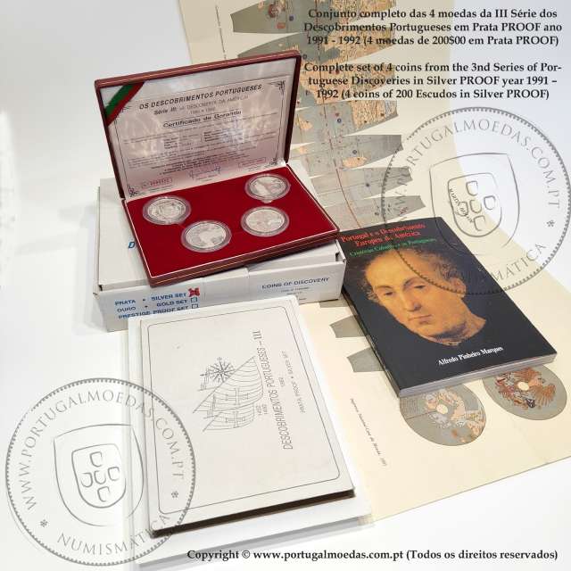 III Série dos descobrimentos em Prata PROOF 1991-92, 4 moedas 200$00 Prata 925%, "A Descoberta da América", World Coins KM PS14