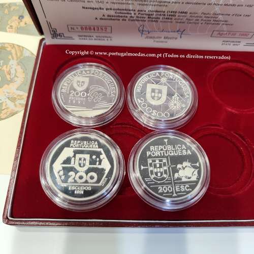 III Série dos descobrimentos em Prata PROOF 1991-92, 4 moedas 200$00 Prata 925%, "A Descoberta da América", World Coins KM PS14