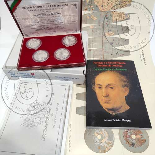 3nd Portuguese Discoveries Series, 4 coins of Silver PROOF 1991 of "The Discovery of America", World Coins Portugal KM PS14