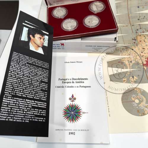 3nd Portuguese Discoveries Series, 4 coins of Silver PROOF 1991 of "The Discovery of America", World Coins Portugal KM PS14