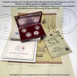 11th Portuguese Discoveries Series in Silver PROOF year 2000, 4 coins 200$00 "The Opening of New Frontiers", World Coins KM PS42