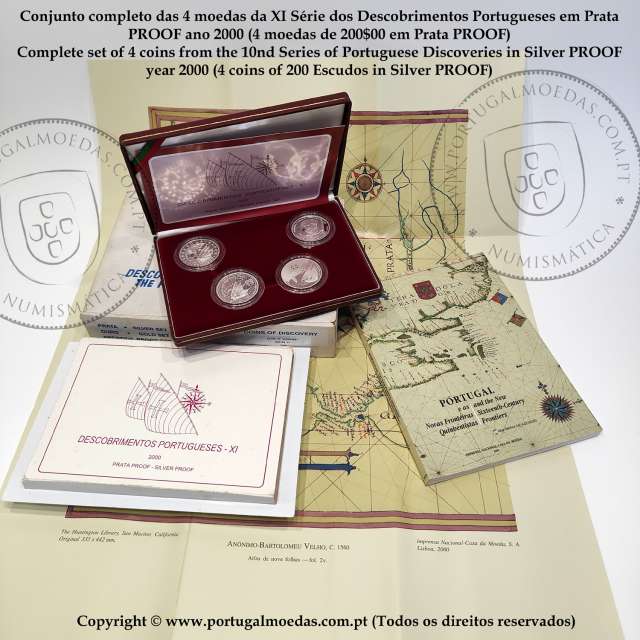XI Série dos descobrimentos em Prata PROOF ano 2000, 4 moedas 200$00 Prata, "A Abertura de novas Fronteiras", World Coins KMPS42