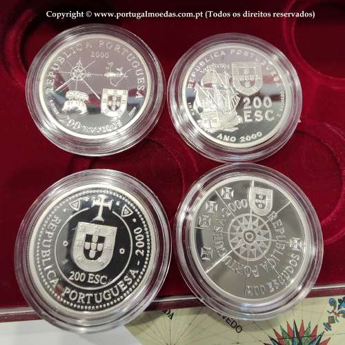 XI Série dos descobrimentos em Prata PROOF ano 2000, 4 moedas 200$00 Prata, "A Abertura de novas Fronteiras", World Coins KMPS42