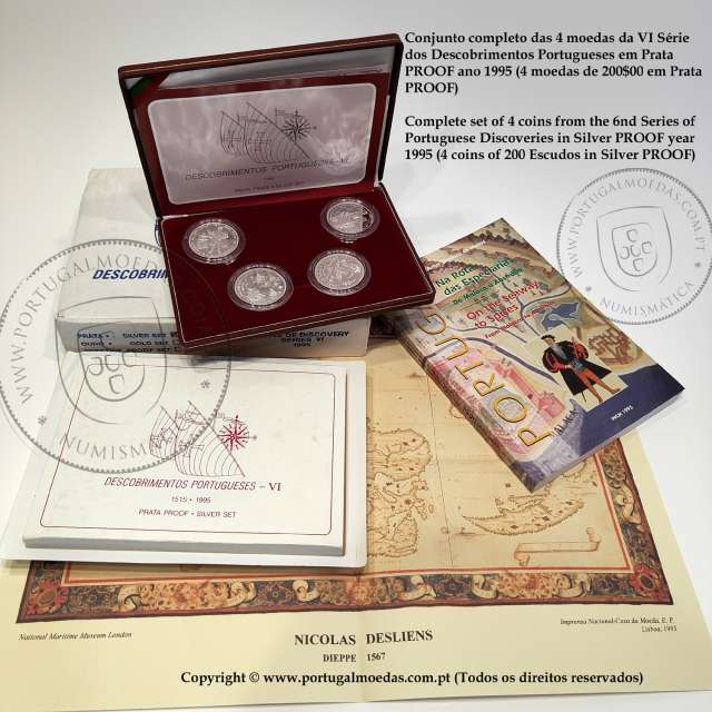 VI Série dos descobrimentos em Prata PROOF 1995, 4 moedas 200$00 Prata 925%, "Na rota das Especiarias", World Coins KM PS24
