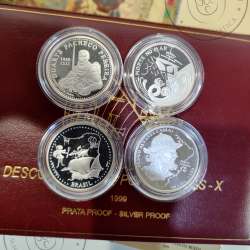 10th Portuguese Discoveries Series in Silver PROOF year 1999, 4 coins 200$00 "Brasil, The New World", World Coins KM PS40
