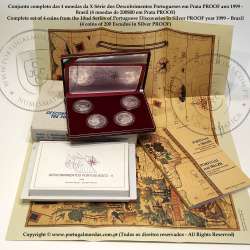 X Série dos descobrimentos em Prata PROOF ano 1999, 4 moedas 200$00 Prata, "Brasil, O Mundo Novo", World Coins Portugal KM PS40