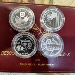 10th Portuguese Discoveries Series in Silver PROOF year 1999, 4 coins 200$00 "Brasil, The New World", World Coins KM PS40