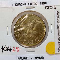 Malawi 1 Kuacha 1996 Latão, (Sob), World Coins Malawi KM 28
