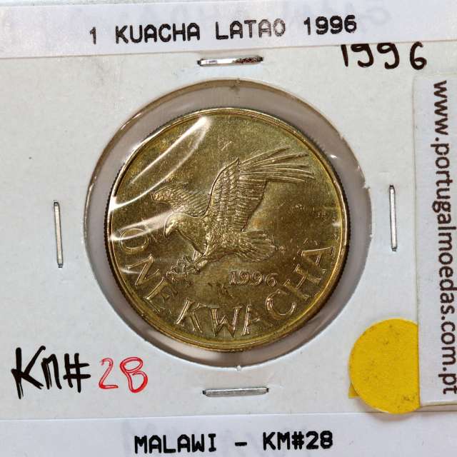 Malawi 1 Kuacha 1996 Latão, (Sob), World Coins Malawi KM 28