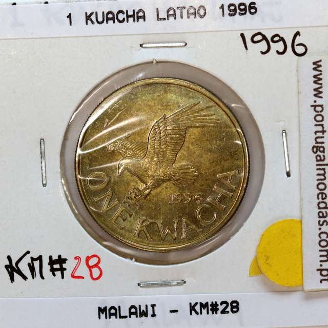 Malawi 1 Kwacha 1996 Aço Latão, (Sob), World Coins Malawi KM 28