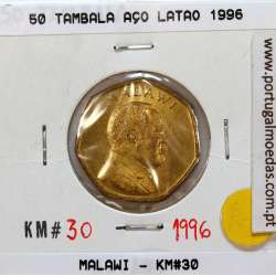 Malawi 50 Tambala 1996 Aço Latão, (Sob), World Coins Malawi KM 30