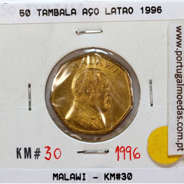 Malawi 50 Tambala 1996 Aço Latão, (Sob), World Coins Malawi KM 30