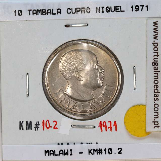 Malawi 10 Tambala 1971 Cupro Níquel, (Sob), World Coins Malawi KM 10