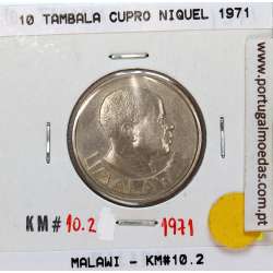 Malawi 10 Tambala 1971 Cupro Níquel, (MBC), World Coins Malawi KM 10