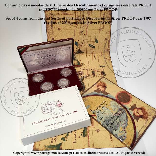 8th Portuguese Discoveries Series in Silver PROOF 1997, 4 coins 200$00 Silver 925%, "The Christian Mission", World Coins KM PS33