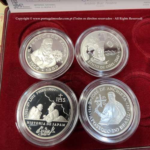 8th Portuguese Discoveries Series in Silver PROOF 1997, 4 coins 200$00 Silver 925%, "The Christian Mission", World Coins KM PS33