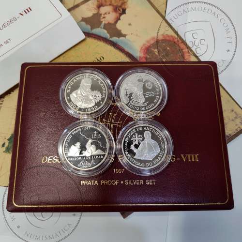 8th Portuguese Discoveries Series in Silver PROOF 1997, 4 coins 200$00 Silver 925%, "The Christian Mission", World Coins KM PS33