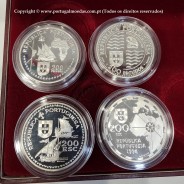 V Série dos descobrimentos em Prata PROOF 1994, 4 moedas 200$00 Prata 925%, "A Partilha do Mundo", World Coins Portugal KM PS20
