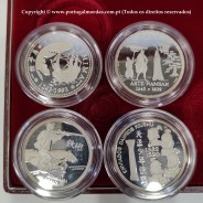 IV Série dos descobrimentos em Prata PROOF 1993, 4 moedas 200$00 Prata 925%, "Chegada ao Japão", World Coins Portugal KM PS16