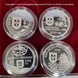 IV Série dos descobrimentos em Prata PROOF 1993, 4 moedas 200$00 Prata 925%, "Chegada ao Japão", World Coins Portugal KM PS16