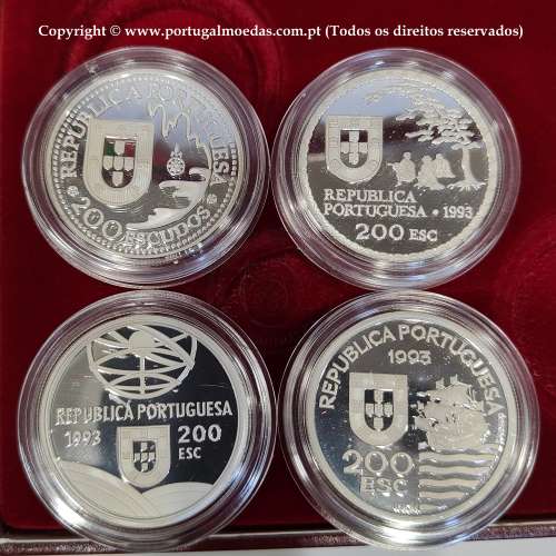 4th Portuguese Discoveries Series in Silver PROOF 1993, 4 coins 200$00 Silver, "Arrival in Japan", World Coins Portugal KM PS16