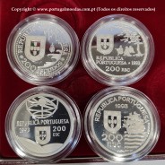 IV Série dos descobrimentos em Prata PROOF 1993, 4 moedas 200$00 Prata 925%, "Chegada ao Japão", World Coins Portugal KM PS16