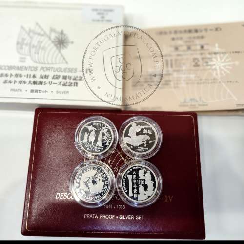 4th Portuguese Discoveries Series in Silver PROOF 1993, 4 coins 200$00 Silver, "Arrival in Japan", World Coins Portugal KM PS16