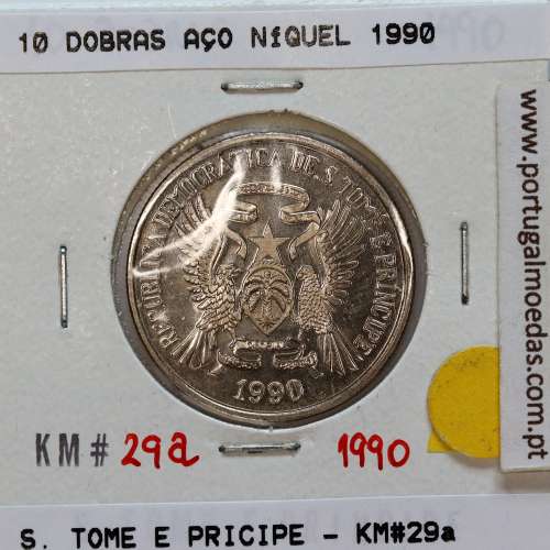 São Tomé e Príncipe, 10 Dobras 1990 Aço-Níquel, F.A.O. , (MBC), World Coins Saint Thomas & Prince KM 29
