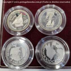 I Série dos descobrimentos em Prata PROOF 1987 - 1988, 4x moedas 100$00 Prata 925%, "À Descoberta da África", Portugal KM PS7