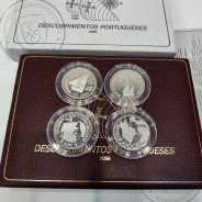 Complete set of 4 coins from the 2nd Series of Portuguese Discoveries in Silver PROOF year 1989 -1990, Portugal KM#PS9