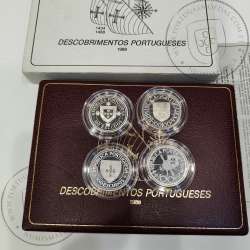 I Série dos descobrimentos em Prata PROOF 1987 - 1988, 4x moedas 100$00 Prata 925%, "À Descoberta da África", Portugal KM PS7