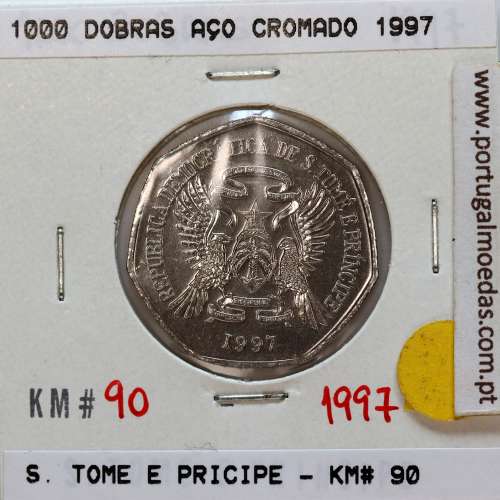 São Tomé e Príncipe, 1000 Dobras 1997 Aço-Cromado, F.A.O. ,(Soberba), World Coins Saint Thomas & Prince KM 90