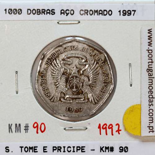 São Tomé e Príncipe, 1000 Dobras 1997 Aço-Cromado, F.A.O. ,(MBC), World Coins Saint Thomas & Prince KM 90