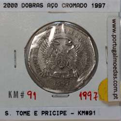 São Tomé and Príncipe, 2000 Dobras 1997 Chromium clad steel, F.A.O., (VF), World Coins Saint Thomas & Prince KM 91