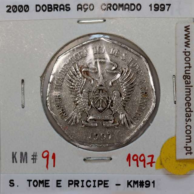 São Tomé e Príncipe, 2000 Dobras 1997 Aço-Cromado, F.A.O. ,(MBC), World Coins Saint Thomas & Prince KM 91