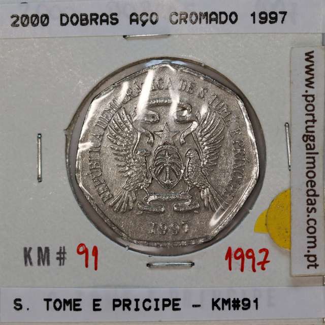 São Tomé e Príncipe, 2000 Dobras 1997 Aço-Cromado, F.A.O. ,(MBC), World Coins Saint Thomas & Prince KM 91